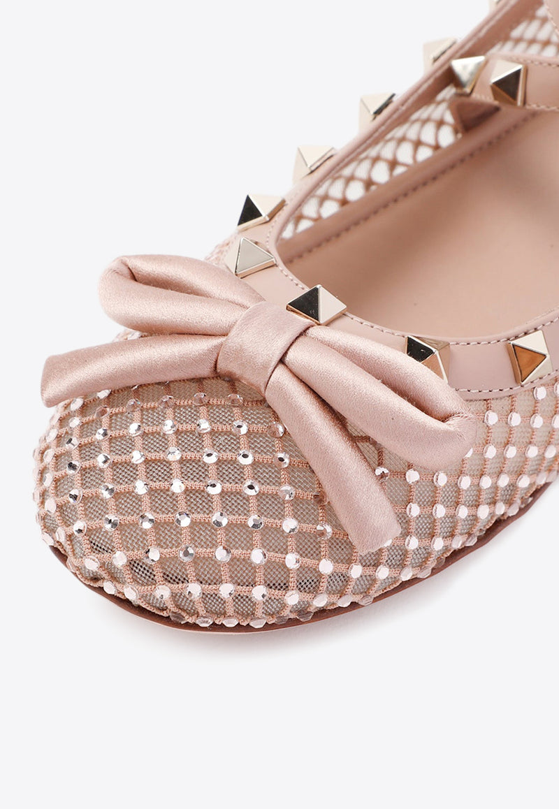 Rockstud Crystal Mesh Ballet Flats