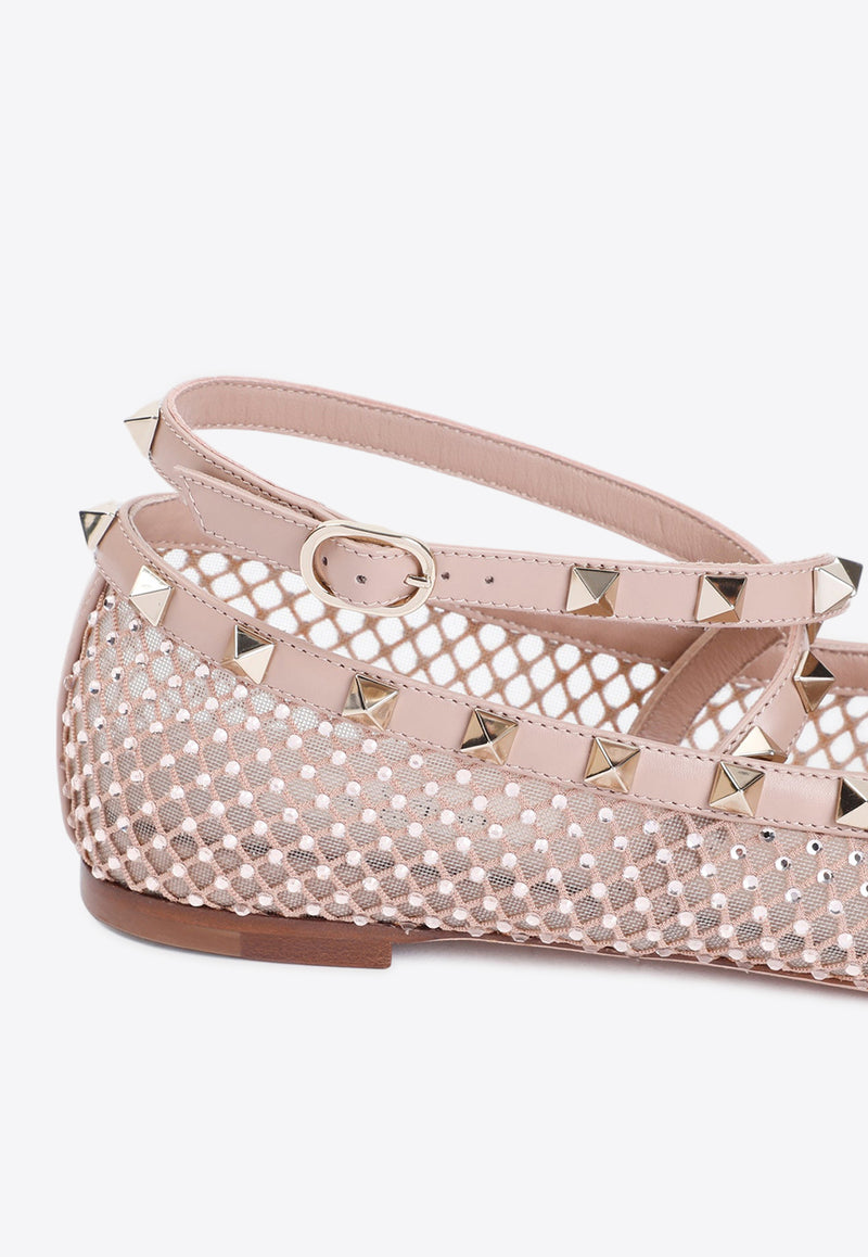 Rockstud Crystal Mesh Ballet Flats