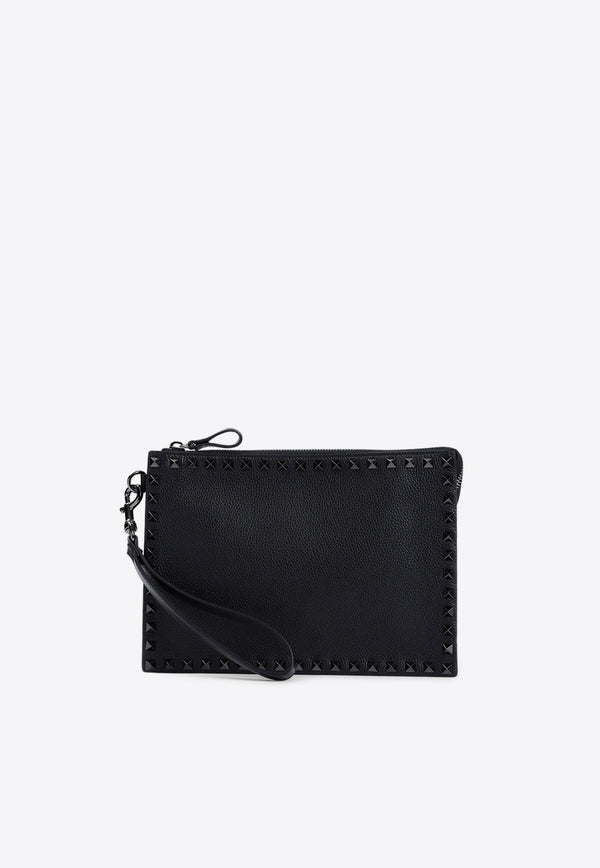 Rockstud Embellished Leather Pouch Bag