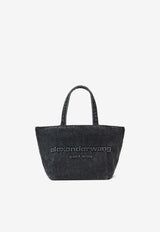 Alexander Wang, HNKW, SS25, Women, Bags, Shoulder Bags, Tote Bags Small Punch Logo Washed Denim Tote Bag Black 20125T45TBLACK