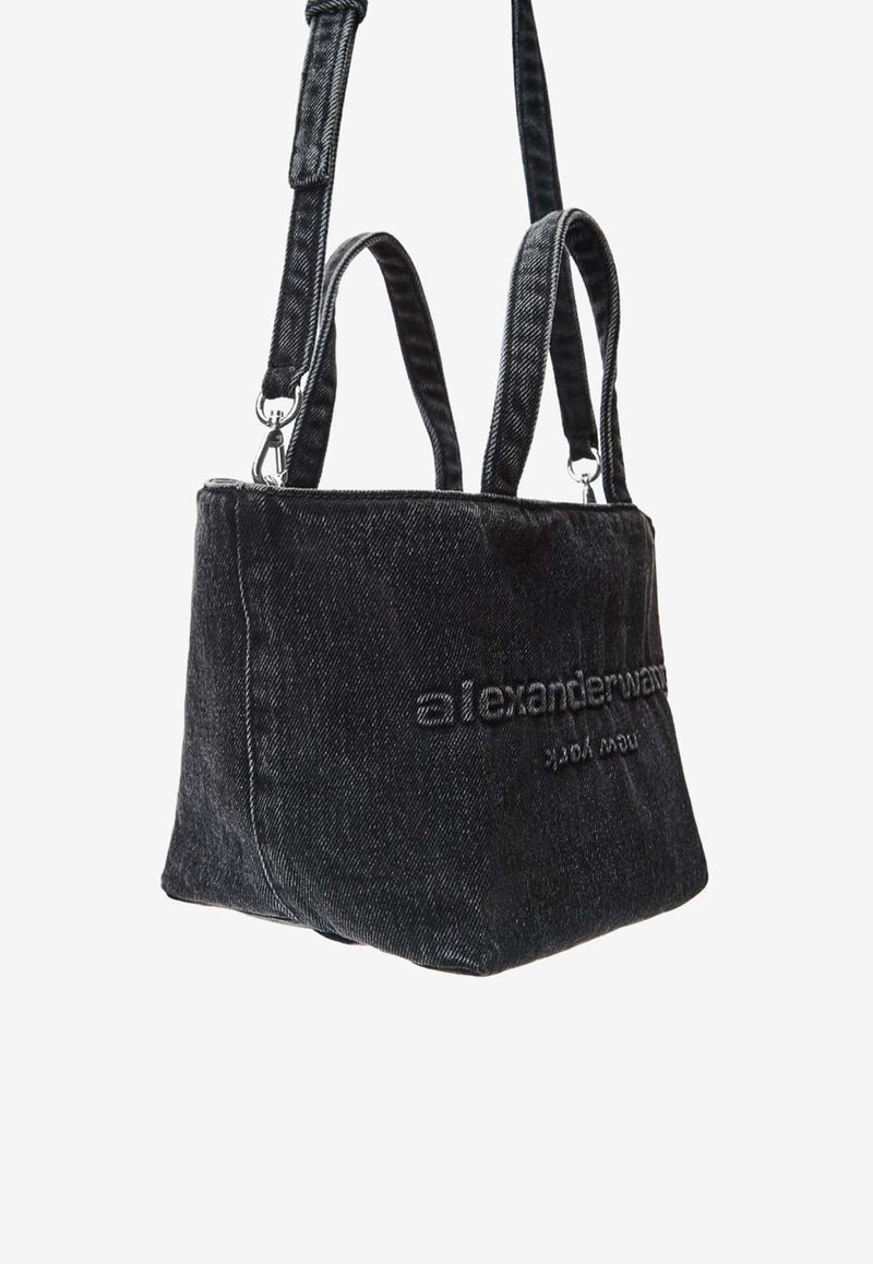 Alexander Wang, HNKW, SS25, Women, Bags, Shoulder Bags, Tote Bags Small Punch Logo Washed Denim Tote Bag Black 20125T45TBLACK