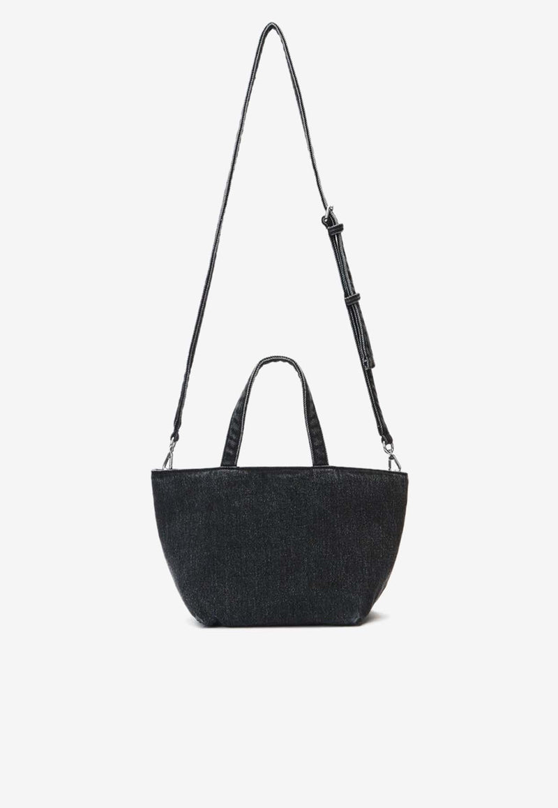 Alexander Wang, HNKW, SS25, Women, Bags, Shoulder Bags, Tote Bags Small Punch Logo Washed Denim Tote Bag Black 20125T45TBLACK