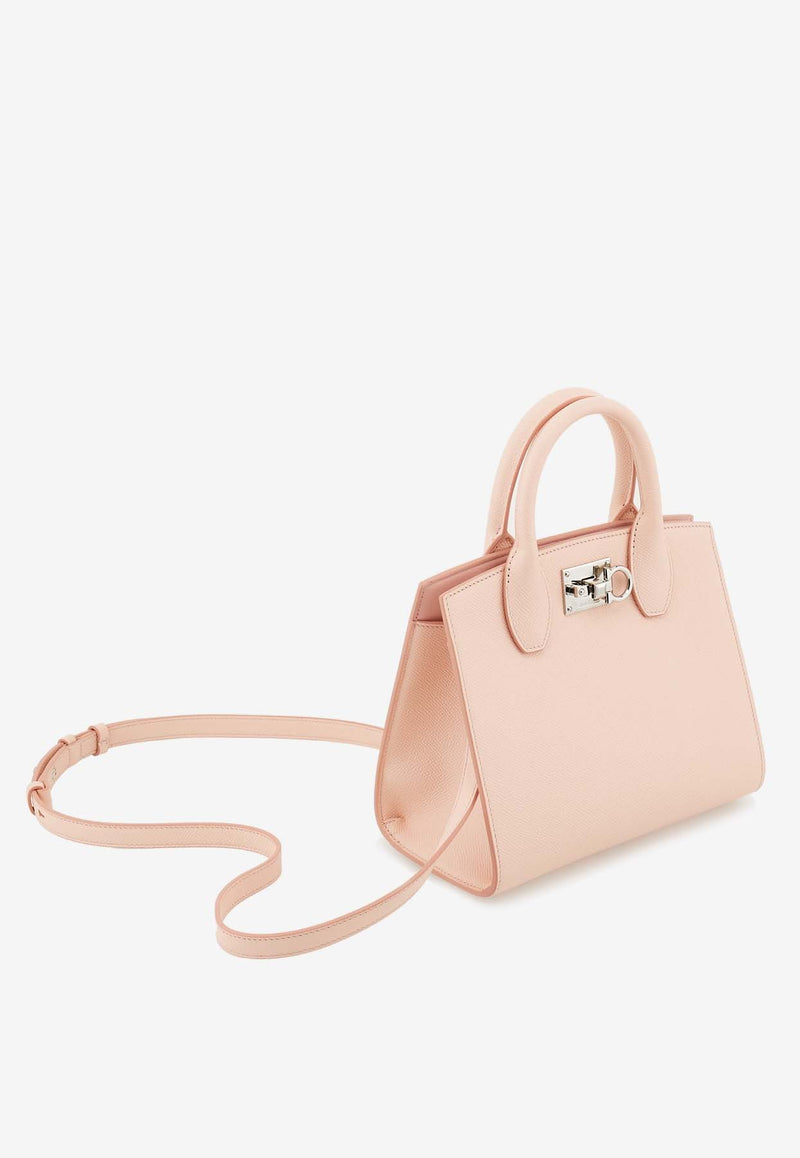 Salvatore Ferragamo Small Studio Box Top Handle Bag in Leather 211424 ST BOX MINI 768897 NYLUND PINK