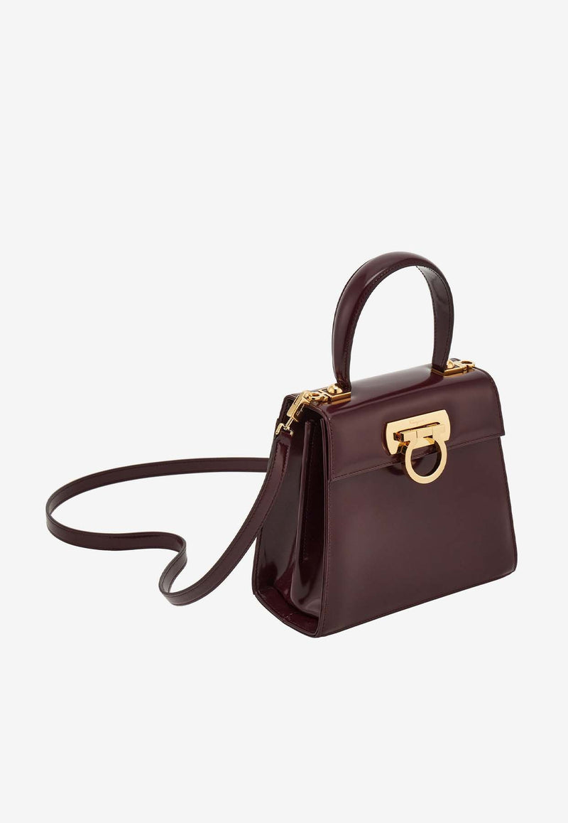 Salvatore Ferragamo Small Iconic Top Handle Bag in Patent Leather 212193 TOP HANDLE S 769241 DARK BAROLO