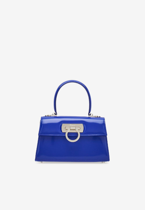 Salvatore Ferragamo Small Iconic Top Handle Bag in Calf Leather 212958 T HANDLE EW 762843 LAPIS Blue