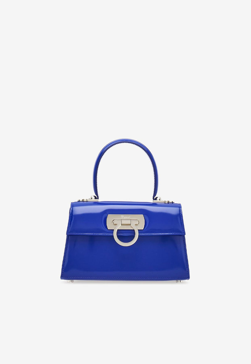 Salvatore Ferragamo Small Iconic Top Handle Bag in Calf Leather 212958 T HANDLE EW 762843 LAPIS Blue