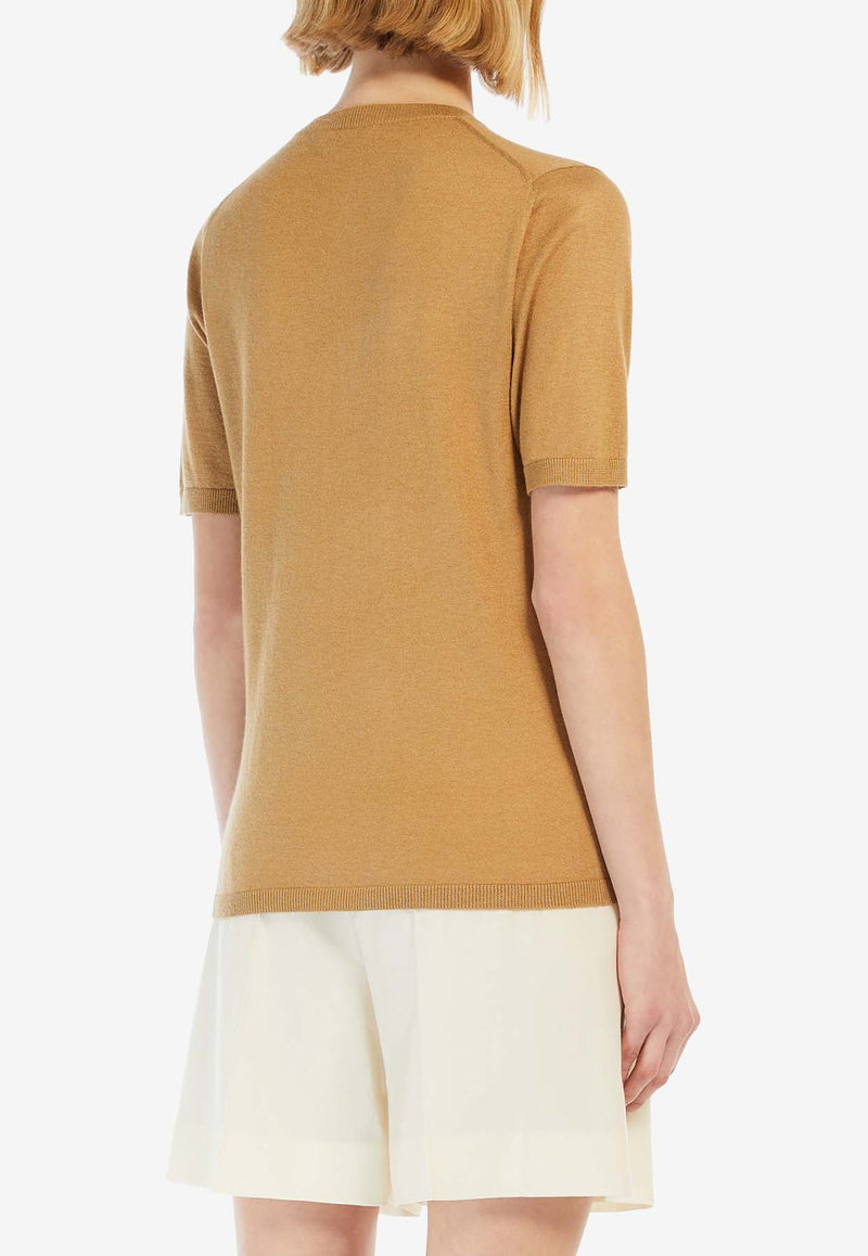 Max Mara Warren Silk and Cashmere Fine Knit Top Camel 21366101600_000_003