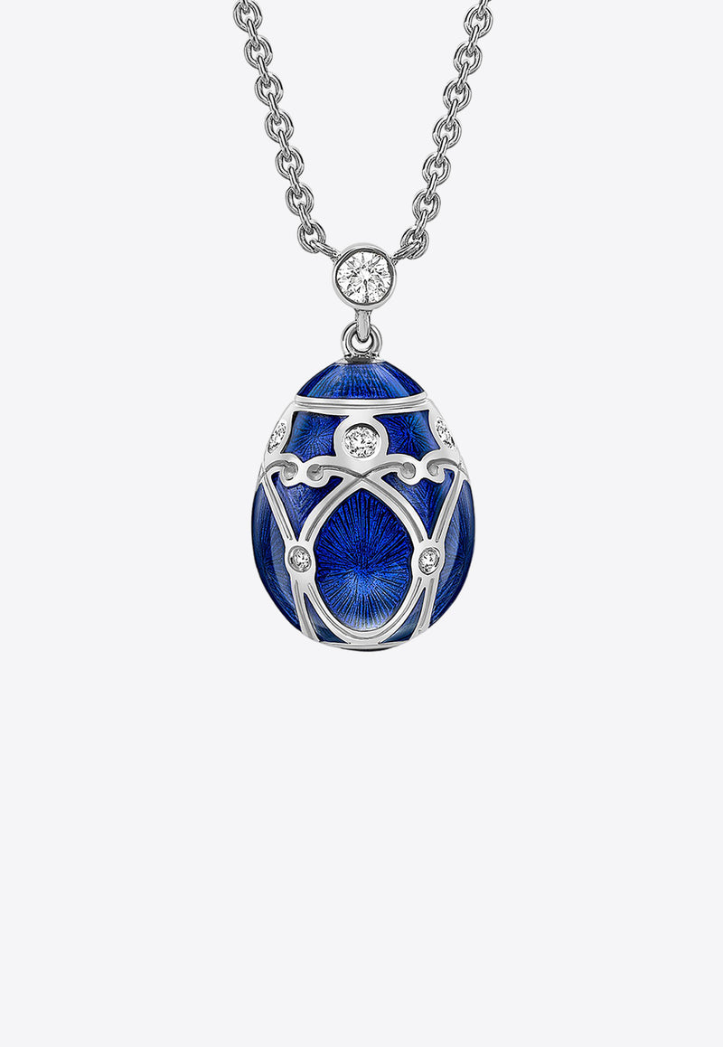 Fabergé Heritage Small Egg Pendant Necklace in 18-karat White Gold Blue 213FP1351