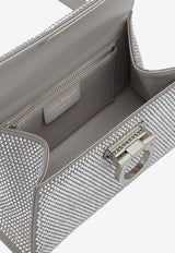 Salvatore Ferragamo Iconic Crystal-Embellished Top Handle Bag 214187 T HANDLE EW 769234 SILVER Silver