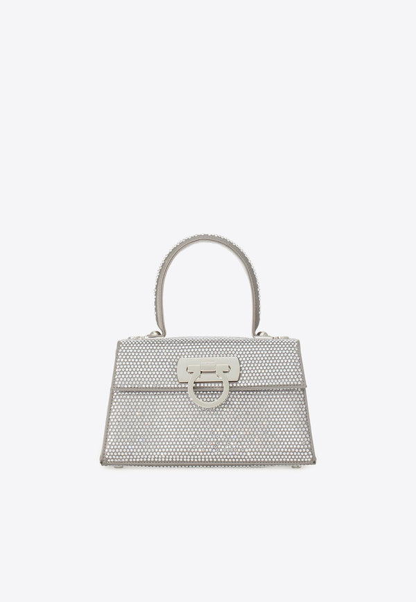 Salvatore Ferragamo Iconic Crystal-Embellished Top Handle Bag 214187 T HANDLE EW 769234 SILVER Silver