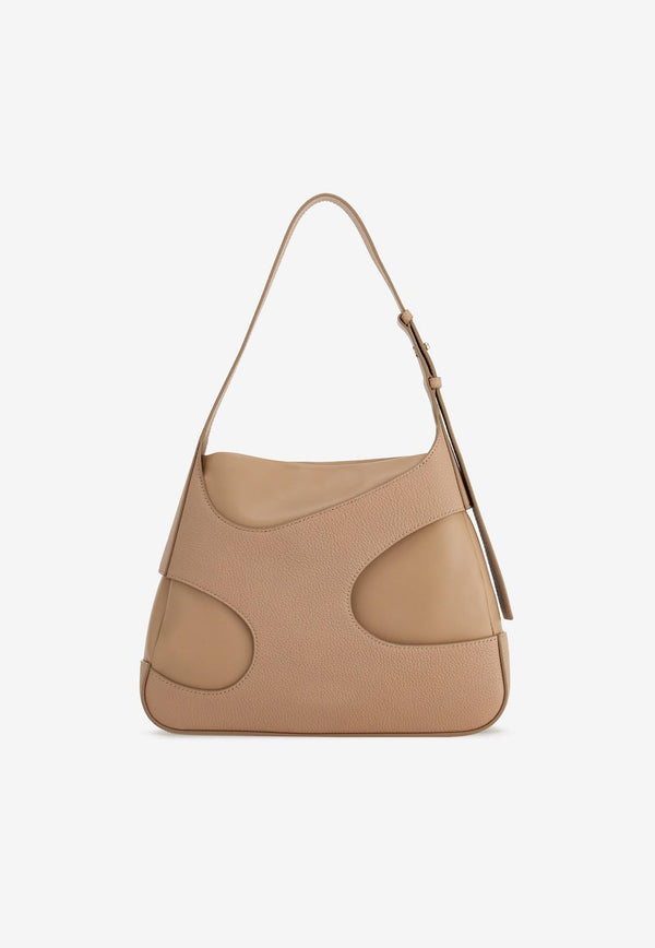 Salvatore Ferragamo Medium Leather Shoulder Bag with Cut-Outs Beige