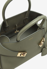 Salvatore Ferragamo Small Hug Calf Leather Top Handle Bag Gray 215608 HUG TH S 775279 ASH GREY