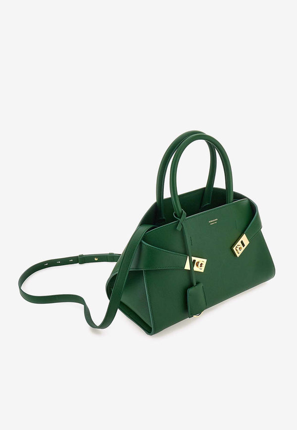 Salvatore Ferragamo Medium Hug Leather Top Handle Bag Green 215608 HUG TH S 773196 FOREST GREEN