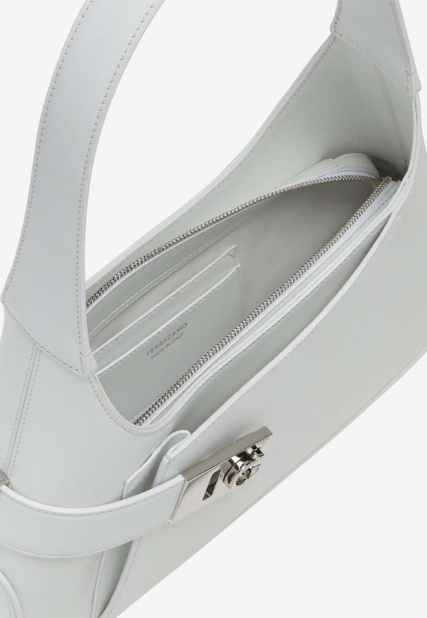 Salvatore Ferragamo Medium Hug Leather Clutch Bag 216295 ARCHIVE SH S 768596 OPTIC WHITE