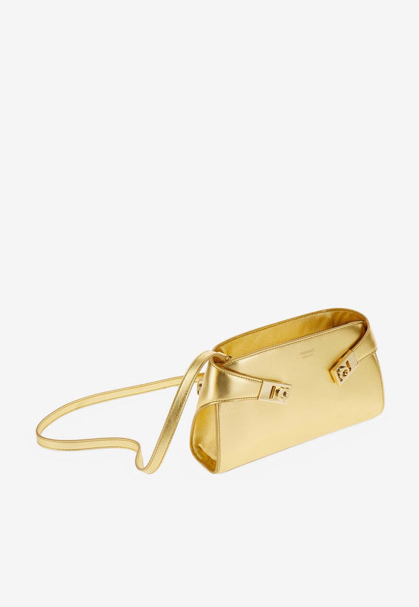 Salvatore Ferragamo Mini Hug Metallic-Leather Crossbody Bag Gold 218964 HUG CB E/W 778320 ORO OPALE