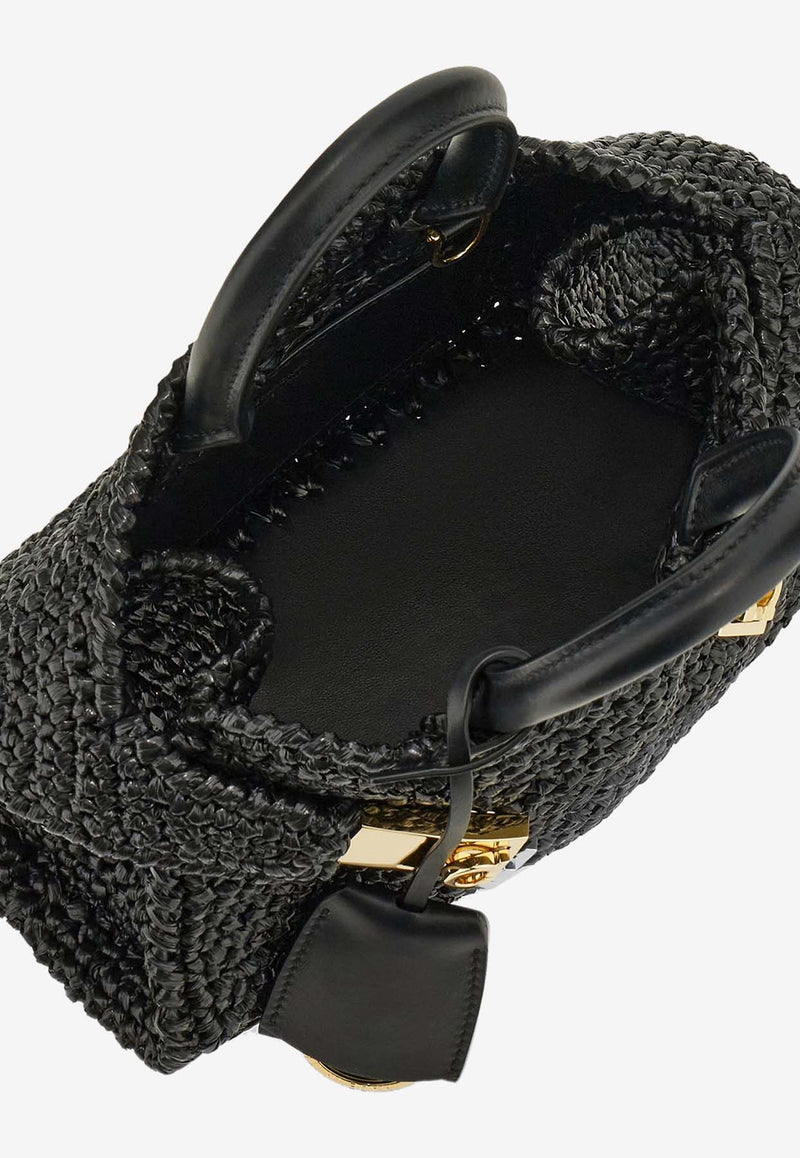 Salvatore Ferragamo Mini Hug Woven-Raffia Top Handle Bag Black 219397 HUG MINI 774168 NERO