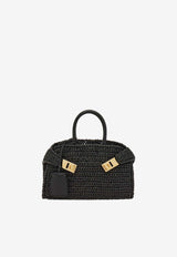 Salvatore Ferragamo Mini Hug Woven-Raffia Top Handle Bag Black 219397 HUG MINI 774168 NERO