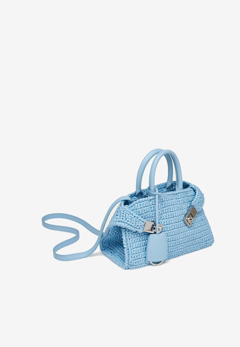 Salvatore Ferragamo Mini Hug Woven-Raffia Top Handle Bag Sky Blue 219397 HUG MINI 774169 SKY BLUE