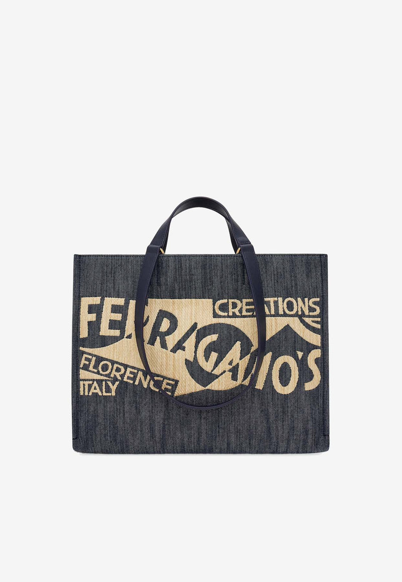 Salvatore Ferragamo Medium TT Sign Denim Tote Bag Denim 219406 TT SIGN M 773820 DENIM/NATURALE