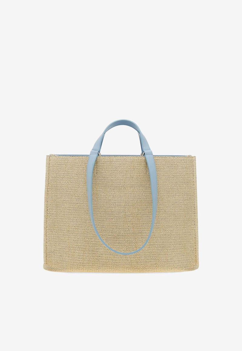 Salvatore Ferragamo Medium TT Sign Woven Raffia Tote Bag Natural 219406 TT SIGN M 773822 NATURALE/SKY BLU