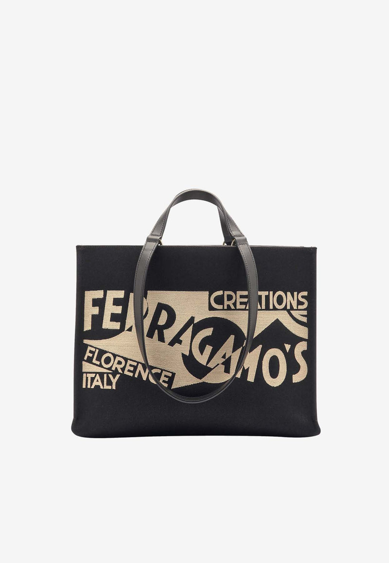 Salvatore Ferragamo Medium TT Sign Denim Tote Bag Black 219475 TT SIGN M 776542 NERO