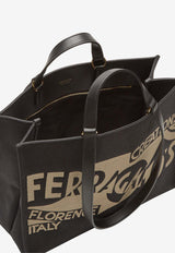 Salvatore Ferragamo Medium TT Sign Denim Tote Bag Black 219475 TT SIGN M 776542 NERO