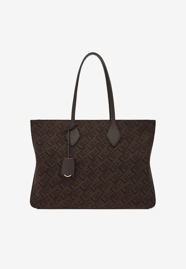 Salvatore Ferragamo Large Star Logo Monogram Tote Bag Brown 219821 STAR TOTE M 779546 ESPRESSO