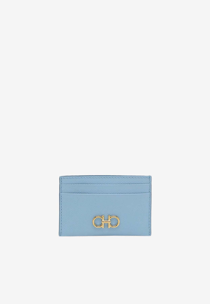 Salvatore Ferragamo Gancini Hammered Leather Cardholder Sky Blue 220007 201 774990 SKY BLUE