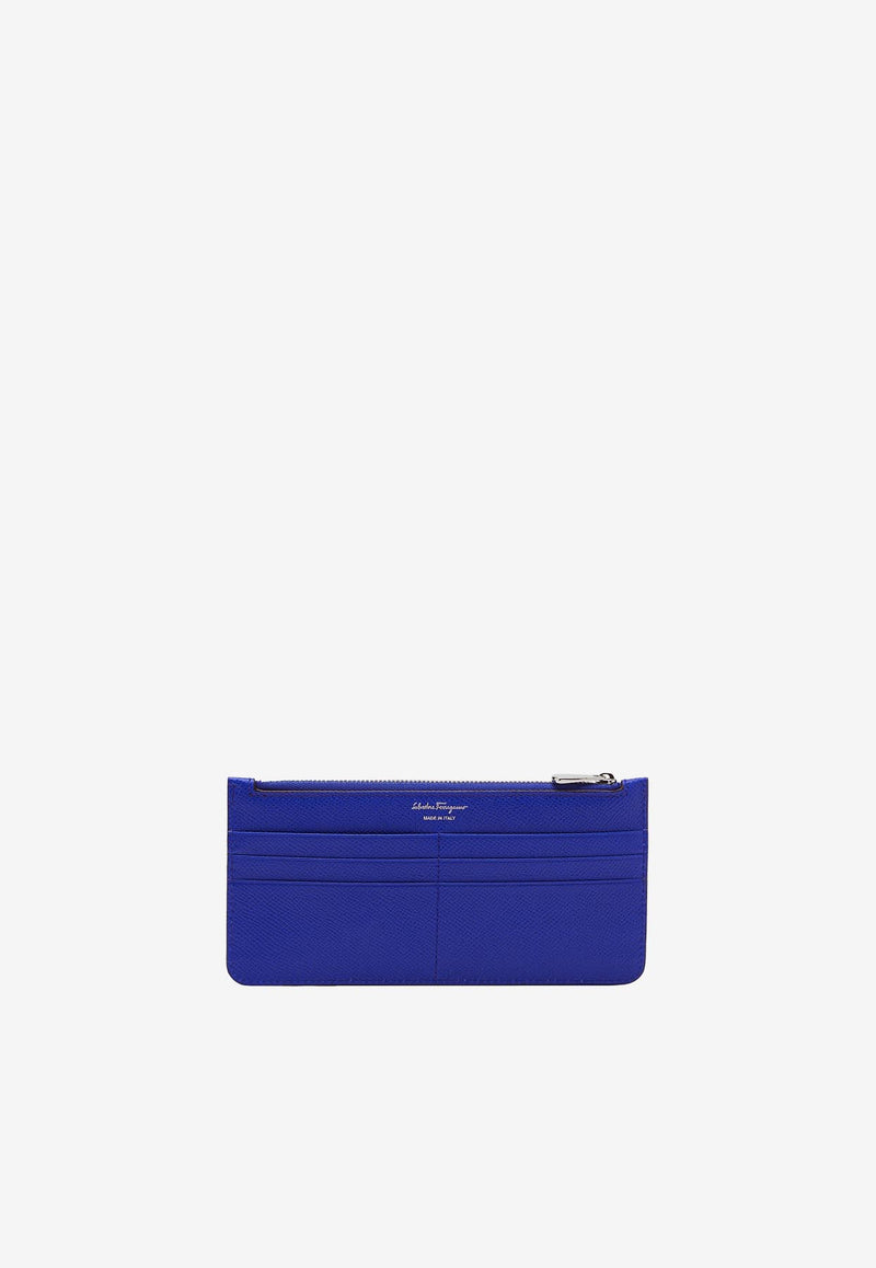 Salvatore Ferragamo Gancini Zipped Leather Cardholder 220404 PORTA CC 762965 LAPIS Blue