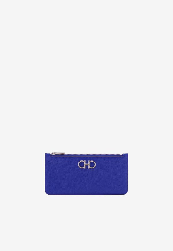 Salvatore Ferragamo Gancini Zipped Leather Cardholder 220404 PORTA CC 762965 LAPIS Blue