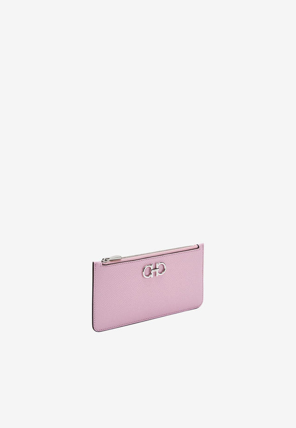 Salvatore Ferragamo Gancini Zipped Leather Cardholder 220404 PORTA CC 762966 BUBBLE GUM Pink