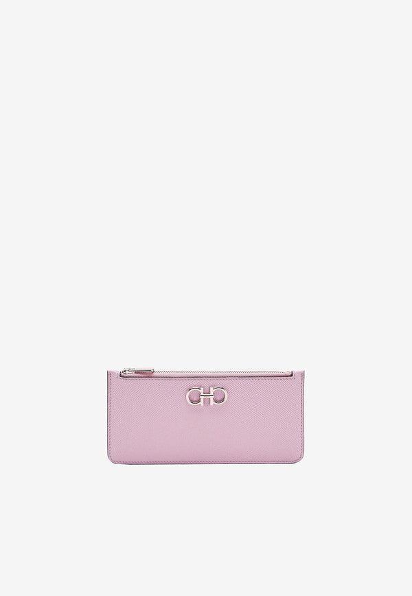 Salvatore Ferragamo Gancini Zipped Leather Cardholder 220404 PORTA CC 762966 BUBBLE GUM Pink