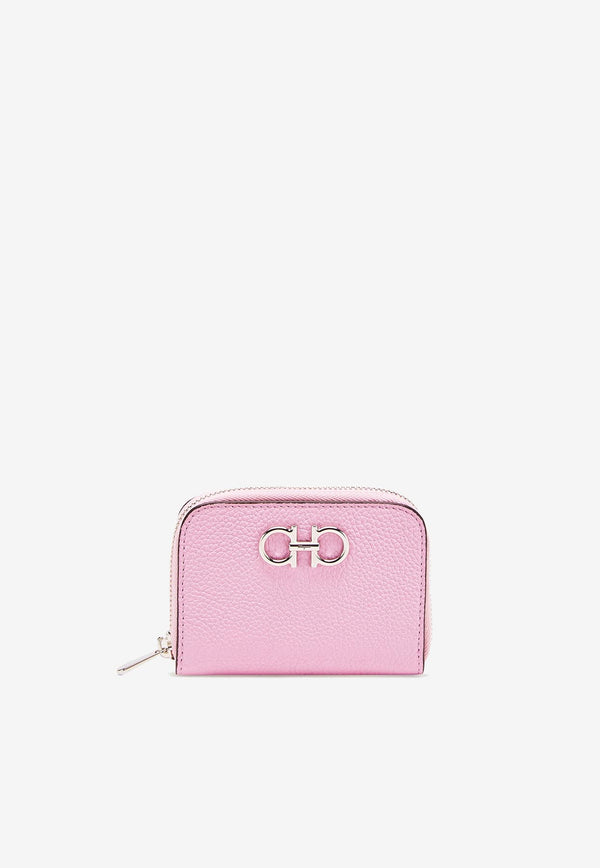 Salvatore Ferragamo Gancini Zipped Leather Cardholder 220406 763013 BUBBLE GUM Pink