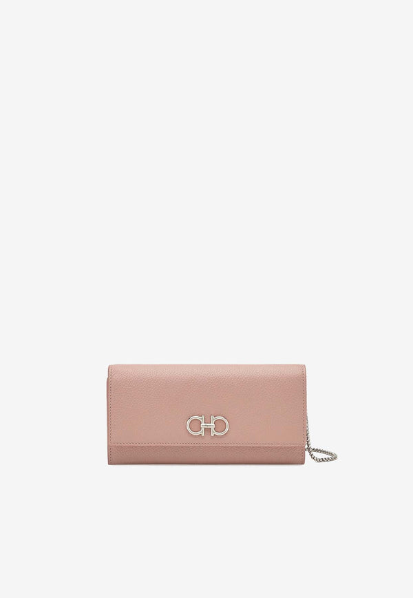 Salvatore Ferragamo Gancini Grained Leather Chain Clutch Pink 220636 775060 ROSE