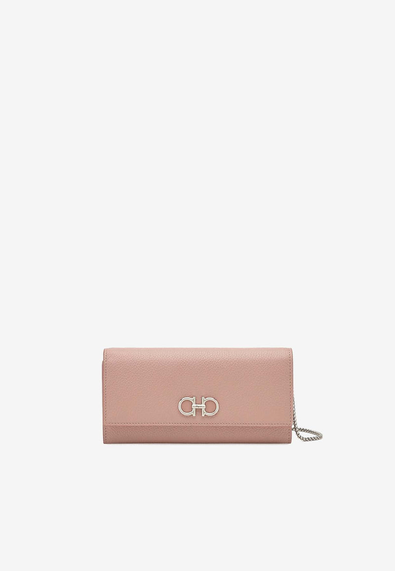 Salvatore Ferragamo Gancini Grained Leather Chain Clutch Pink 220636 775060 ROSE