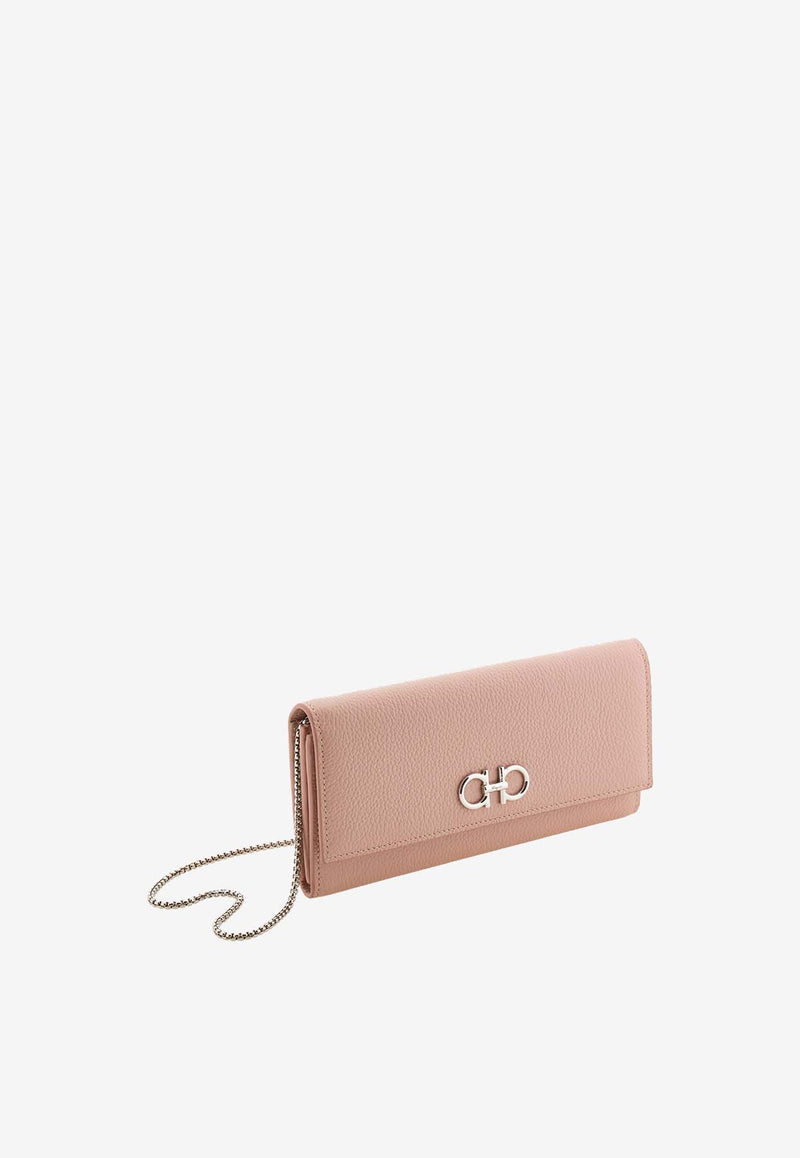 Salvatore Ferragamo Gancini Grained Leather Chain Clutch Pink 220636 775060 ROSE