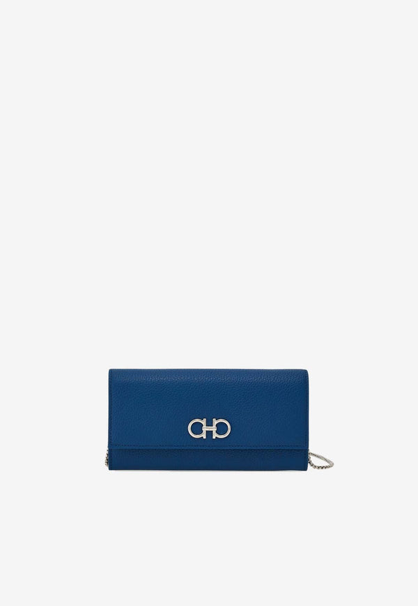 Salvatore Ferragamo Gancini Wallet with Chain Teal 220636 WOC 779470 TEAL BLUE