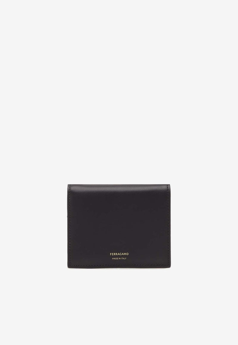 Salvatore Ferragamo Logo Stamp Compact Wallet in Calf Leather Black 220699 154 775326 NERO