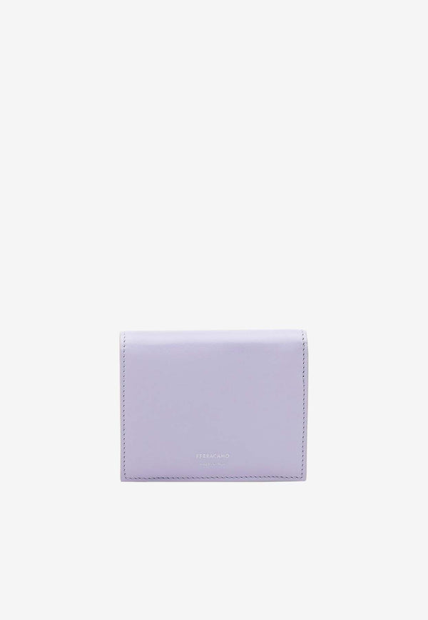 Salvatore Ferragamo Logo Stamp Compact Wallet in Calf Leather Lavender 220699 154 775328 NEW LAVANDER