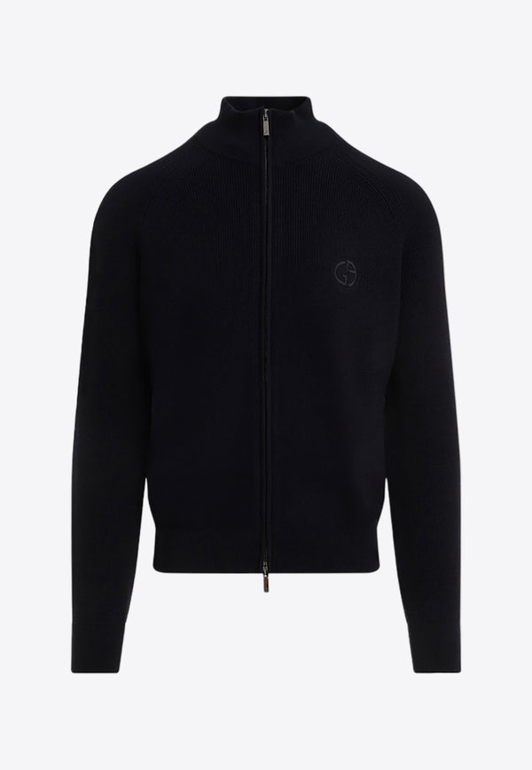 Logo Zip-Up Wool Cardigan