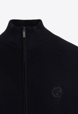 Logo Zip-Up Wool Cardigan