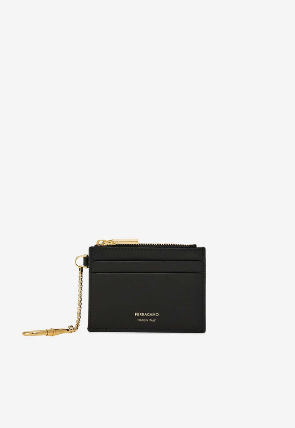 Salvatore Ferragamo Leather Cardholder with Keychain Black 220868 PORTA CARTE 779949 NERO