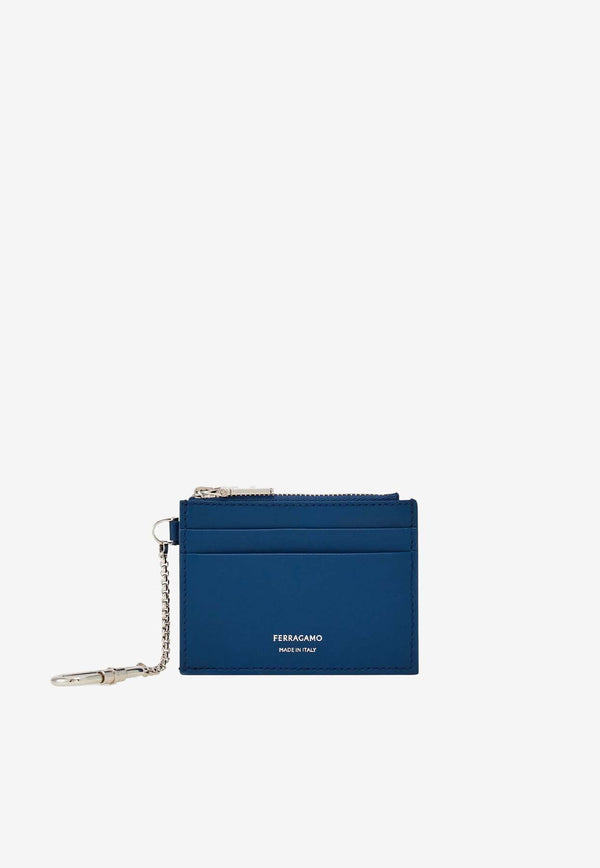 Salvatore Ferragamo Leather Cardholder with Keychain Teal 220868 PORTA CARTE 779952 TEAL BLUE