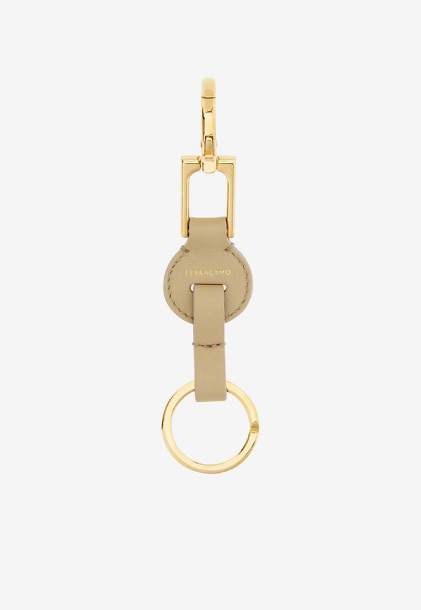 Salvatore Ferragamo Gancini Leather Key Holder Beige 220869 PORTACHIAVI 780022 STONE