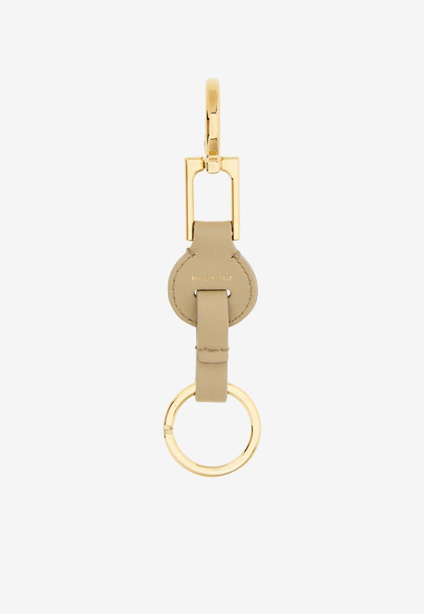 Salvatore Ferragamo Gancini Leather Key Holder Beige 220869 PORTACHIAVI 780022 STONE