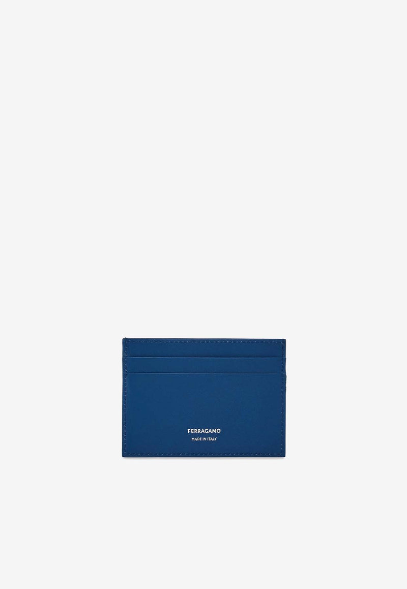 Salvatore Ferragamo Monogram Leather and Jacquard Fabric Cardholder Teal 220878 PRTA CARTE 779879 TEAL BLUE