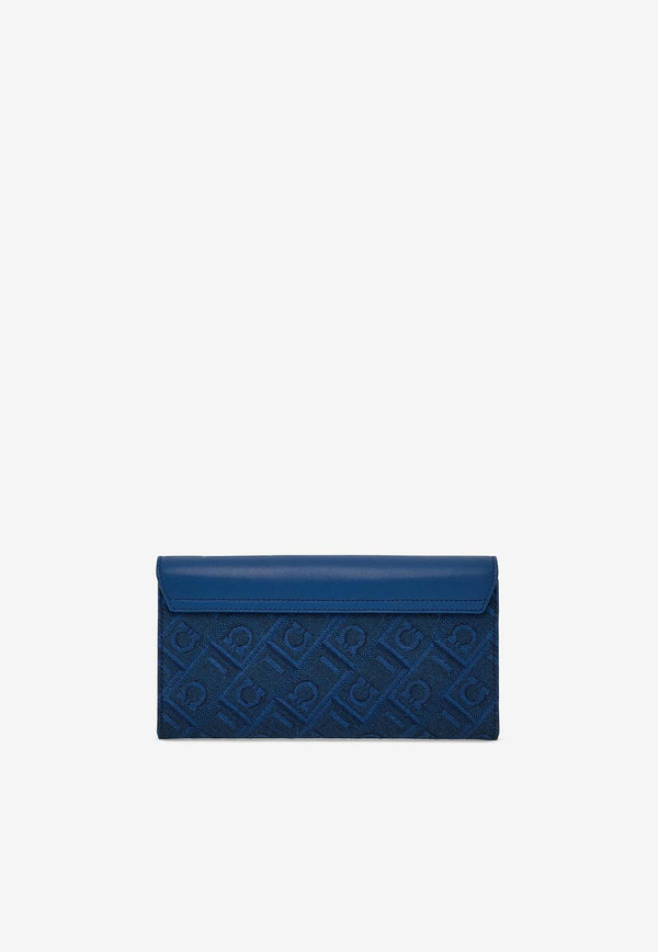 Salvatore Ferragamo Calfskin and Jacquard Fabric Wallet with Chain Teal 220879 WALLET ONC 779866 TEAL BLUE