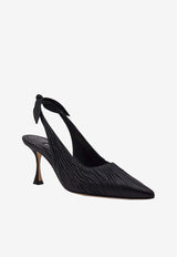 Manolo Blahnik Pelagalo 70 Ruched Slingback Pumps Black 224-1603BLACK