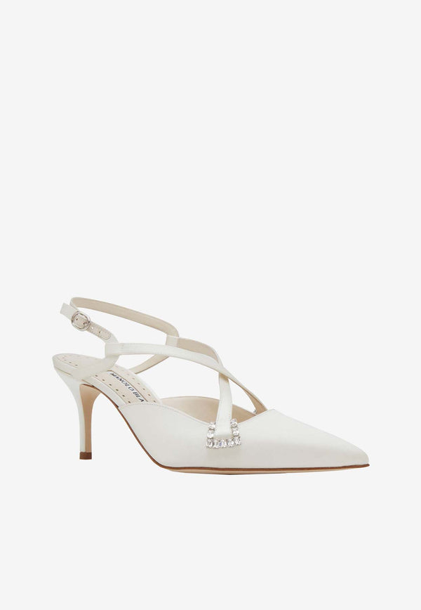 Manolo Blahnik Ramiz 70 Satin Slingback Pumps Cream 224-1702CREAM