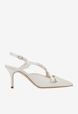 Manolo Blahnik Ramiz 70 Satin Slingback Pumps Cream 224-1702CREAM